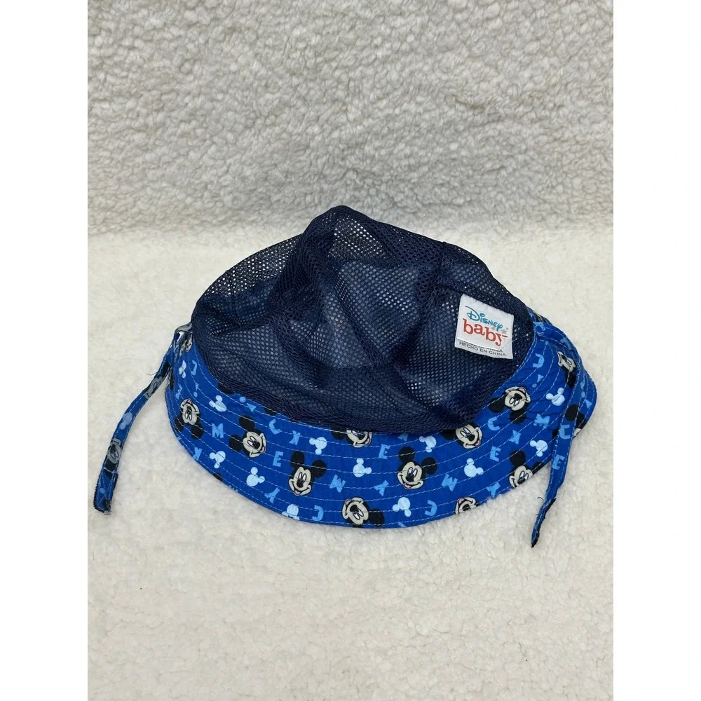 Disney Baby Bucket Hat Blue Mickey Mouse All Over Print 0-12M‎ Mesh Lined